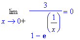 Limit(3/(1-exp(1/x)),x = 0,right) = 0