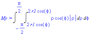 My := Int(Int(rho*cos(phi)*abs(rho),rho = 2*r1*cos(phi) .. 2*r2*cos(phi)),phi = -1/2*Pi .. 1/2*Pi)