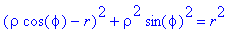 (rho*cos(phi)-r)^2+rho^2*sin(phi)^2 = r^2
