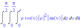 Int(Int(Int(rho*cos(upsilon)*abs(rho)^2*abs(sin(upsilon)),rho = 0 .. r),upsilon = 0 .. 1/2*Pi),phi = 0 .. 1/2*Pi)
