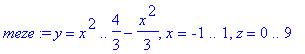 meze := y = x^2 .. 4/3-1/3*x^2, x = -1 .. 1, z = 0 .. 9