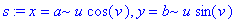 s := x = a*u*cos(v), y = b*u*sin(v)