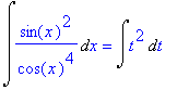 Int(sin(x)^2/cos(x)^4,x) = Int(t^2,t)