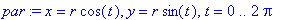 par := x = r*cos(t), y = r*sin(t), t = 0 .. 2*Pi