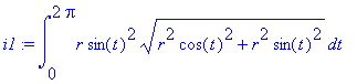 i1 := int(r*sin(t)^2*(r^2*cos(t)^2+r^2*sin(t)^2)^(1/2),t = 0 .. 2*Pi)