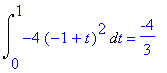 Int(-4*(-1+t)^2,t = 0 .. 1) = -4/3